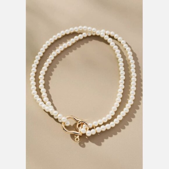 RARE! NWT Anthropologie Chunky Link Lock Pearl Necklace - Picture 2 of 6